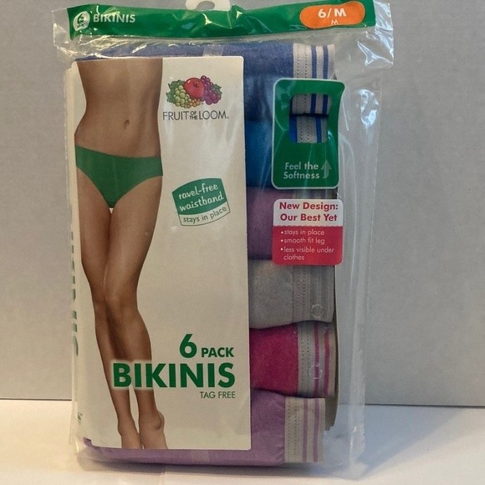 Fruit of the Loom Bikinis Panties Underwear Size 6 Medium Cotton Blend